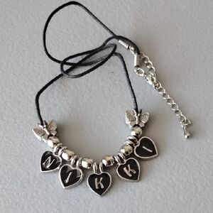 NIKKI Personalized Heart Pendant Necklace in Black with Silver Accents
